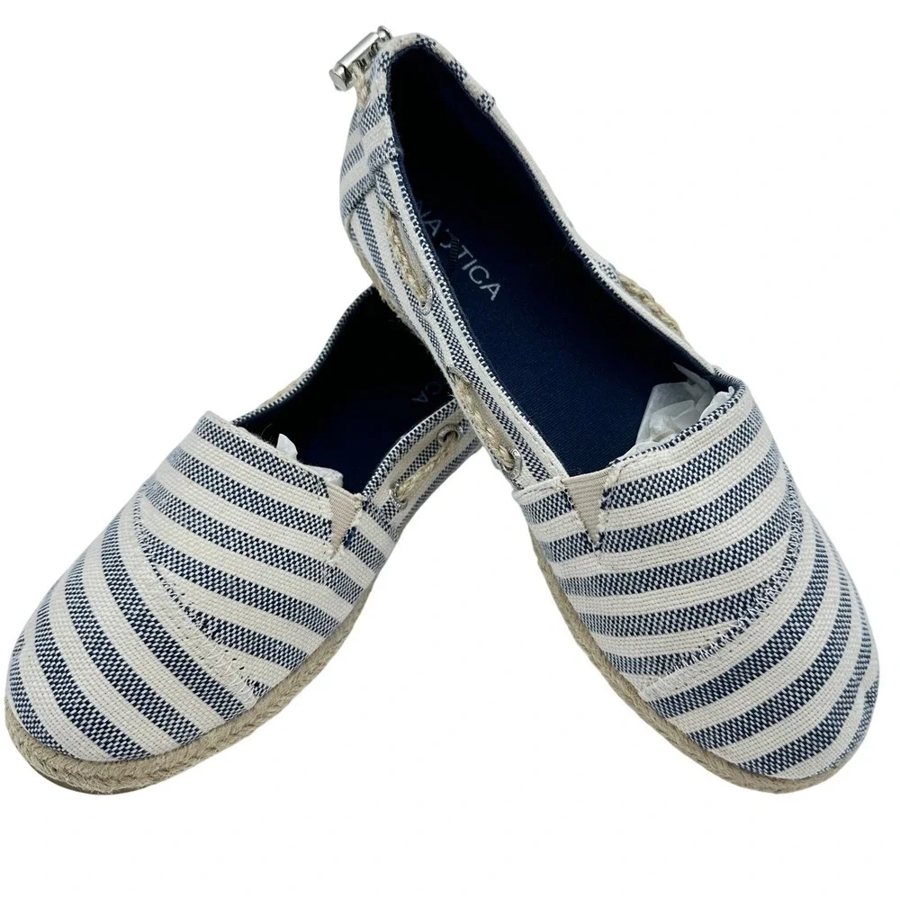 Nautica Rudder Espadrille Flats Women Size 8 Navy White Striped Nautical Slip On